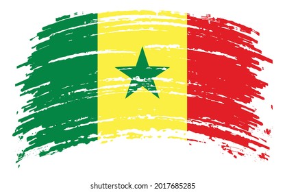 Senegal flag in grunge brush stroke, vector image