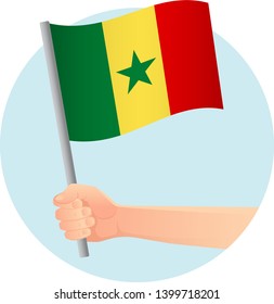 Senegal flag in hand. Patriotic background. National flag of Senegal vector illustration