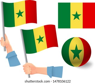 Senegal flag in hand set. Ball flag. National flag of Senegal vector illustration