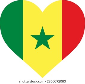 Senegal flag heart shape vector illustration. Senegalese national symbol heart icon graphic design