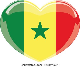 Senegal flag, Heart vector, sticker, eps10