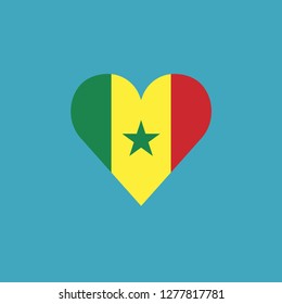 Senegal flag icon in a heart shape in flat design. Independence day or National day holiday concept.
