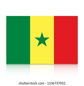 Senegal flag icon with reflection isolated on white background.