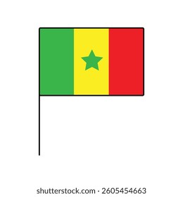 Senegal flag isolated on white background. State banner on a stick. Country sign
