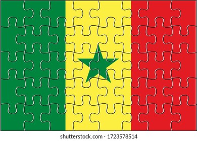Puzzle de la bandera de Senegal. Ilustración vectorial. 40 rompecabezas.