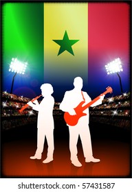 Senegal Flag with Live Music Band on Stadium Background Original Illustration
