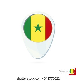 Senegal flag location map pin icon on white background. Vector Illustration.