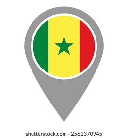 Senegal flag location pin, flag application, Flag on Location Pin, graphic design, map pointer, vector illustration.