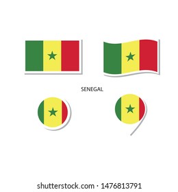 Senegal flag logo icon set, rectangle flat icons, circular shape, marker with flags.