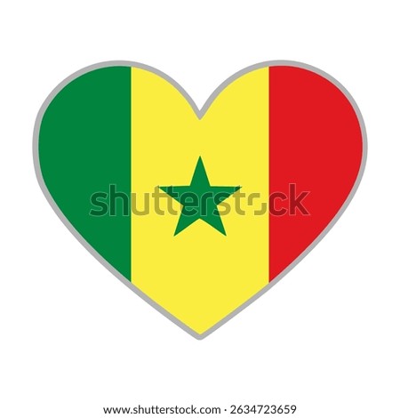 Senegal flag. Senegal love flag. Senegal flag in heart shape. Love symbol. Vector illustration.

