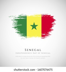 Senegal flag made in brush stroke background. Independence day of Senegal. Creative Senegal national country flag icon. Abstract painted grunge style brush flag background.