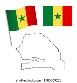 Senegal flag and map. Patriotic background. National flag of Senegal vector illustration