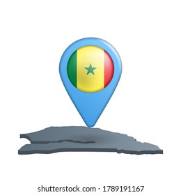 Senegal flag map pin on white