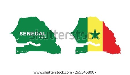  senegal flag and map set. senegal flag in official colors and proportions., map