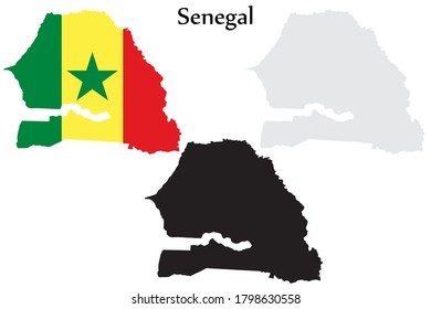 La bandera de Senegal y el mapa dan forma a color negro y gris. EPS.file.