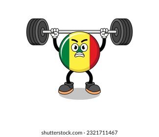 senegal flag mascot cartoon lifting a barbell , character design