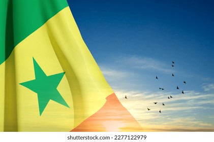 Senegal flag on blue sky background. Patriotic background. EPS10 vector