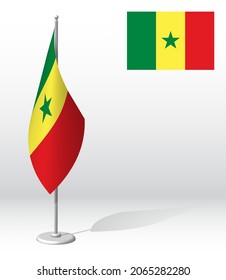 SENEGAL flag on flagpole for registration of solemn event, meeting foreign guests. National independence day of SENEGAL. Realistic 3D vector on white