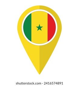 La bandera de Senegal en el icono de punto de referencia del mapa está aislada. Bandera de Senegal
