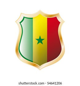 Senegal flag on metal shiny shield vector illustration. Collection of flags on shield against white background. Abstract isolated object.