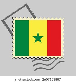 Senegal flag postage stamp. Isolated vector illustration on grey post stamp background
