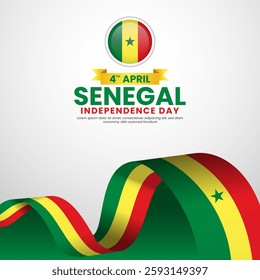 Senegal flag ribbon template for national independence day square banner background