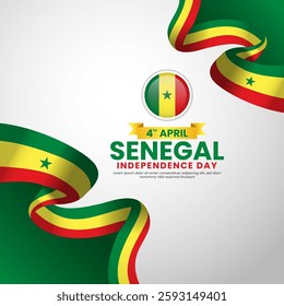 Senegal flag ribbon template for national independence day square banner background
