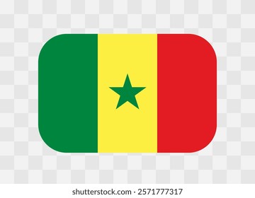 Senegal flag - rounded rectangle colorful flag representing a country cultural identity and heritage. The essence of national pride and unity. Vector flag on transparent background.