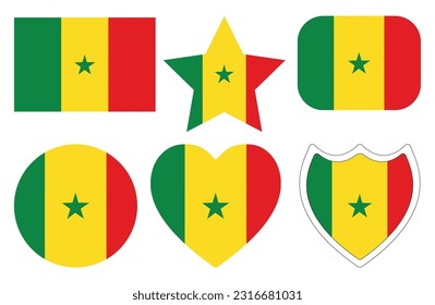Senegal flag set. Flag of Senegal in design shape set. 