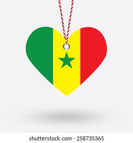 Senegal flag in the shape of a heart with hang tags