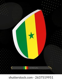 Senegal Flag Shield icon in 3D on Dark Modern Abstract Rugby Background. Perfect for sports events, heritage themes, national celebrations, and patriotic designs.