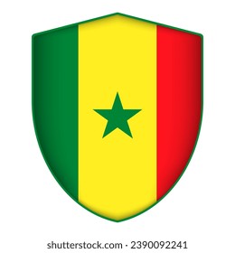 Senegal flag in shield shape. Vector illustration.