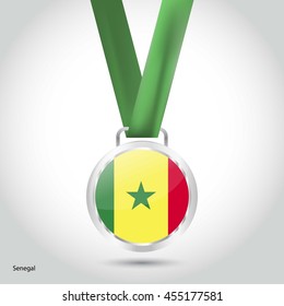 Senegal Flag in Silver Medal. Vector Illustration. RIO Olympic Game silver Medal. Vector Illustration