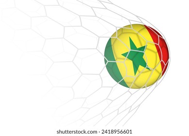 Senegal flag soccer ball in net. Vector sport illustration.