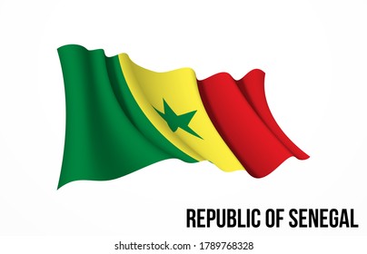 Senegal flag state symbol isolated on background national banner. Greeting card National Independence Day of the Republic of Senegal. Illustration banner with realistic state flag.