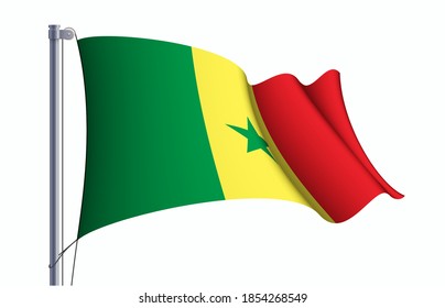 Símbolo del estado de la bandera de Senegal aislado en una bandera nacional de fondo. Tarjeta de saludo Día Nacional de la Independencia de la República de Senegal. Cartel de ilustración con bandera de estado realista.