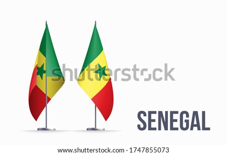 Senegal flag state symbol isolated on background national banner. Greeting card National Independence Day of the Republic of Senegal. Illustration banner with realistic state flag.
