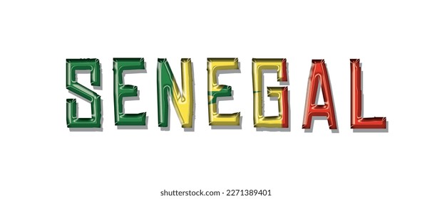 SENEGAL flag text font, symbol background, flag ribbon typography lettering logo label banner, 3D colorful background, vector illustration