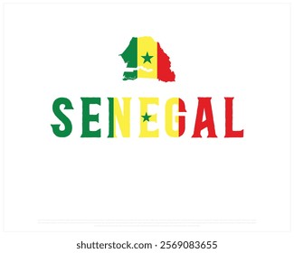 SENEGAL flag Typography with map flag on a white background, Vector design of SENEGAL flag typography, Map of Senegal, National Day Design, SENEGAL Day design