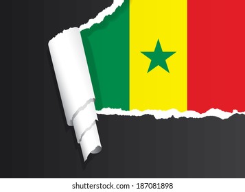 Senegal flag under ripped paper vector illustration.