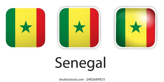 Senegal flag vector icons set in the shape of rounded square