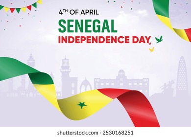 Senegal-Flagge auf Skyline-Hintergrund. Independence Day Concept Design Vektorgrafik.