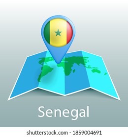 Senegal flag world map in pin with name of country