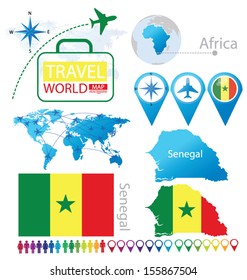 Senegal. flag. World Map. Travel vector Illustration.