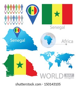 Senegal. flag. World Map. vector Illustration.