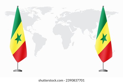 Senegal and Senegal flags for official meeting against background of world map.