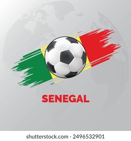 Senegal Football with Senegal Flag and World Map behind them. isolated on white background