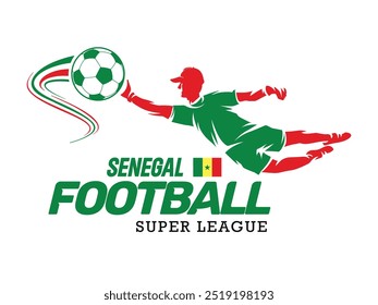 Senegal football league, Soccer ball, Football logo, Footballer jump isolated on white background, Vector Illustration