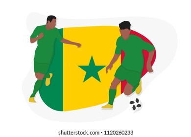 Senegal football team player kicking dribbling 2018 championship vector illustration soccer