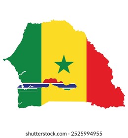 Senegal und Gambia Karte mit Senegal und Gambia Flagge